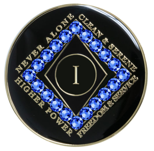Clean Time Recovery Medallion with Sapphire Blue Crystals