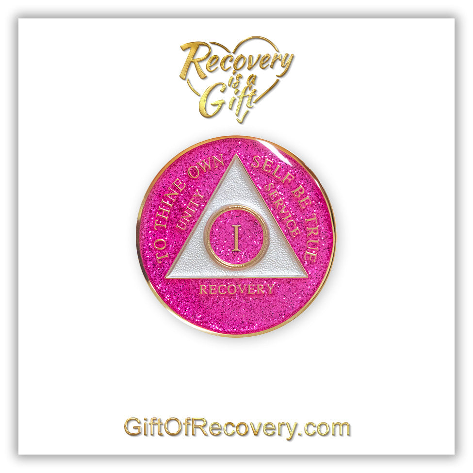 AA Recovery Medallion - Pink Glitter