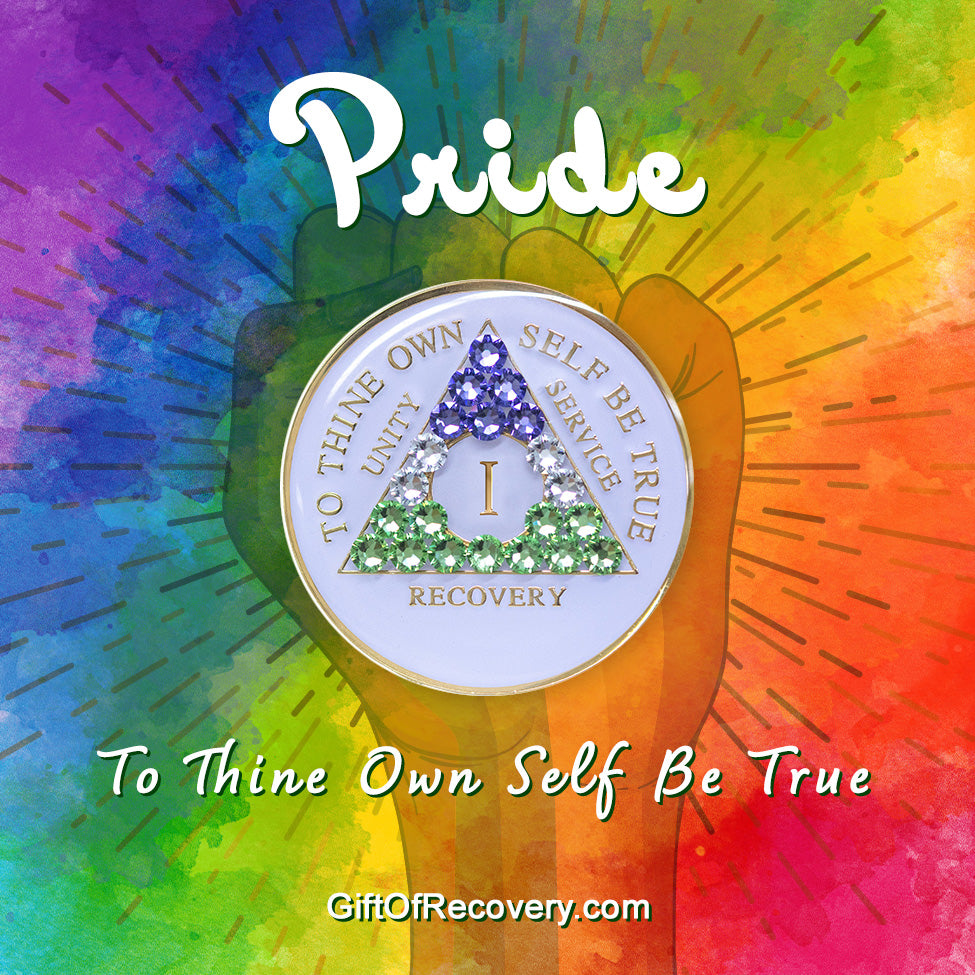 AA Recovery Medallion - Genderqueer flag bling crystalized on white