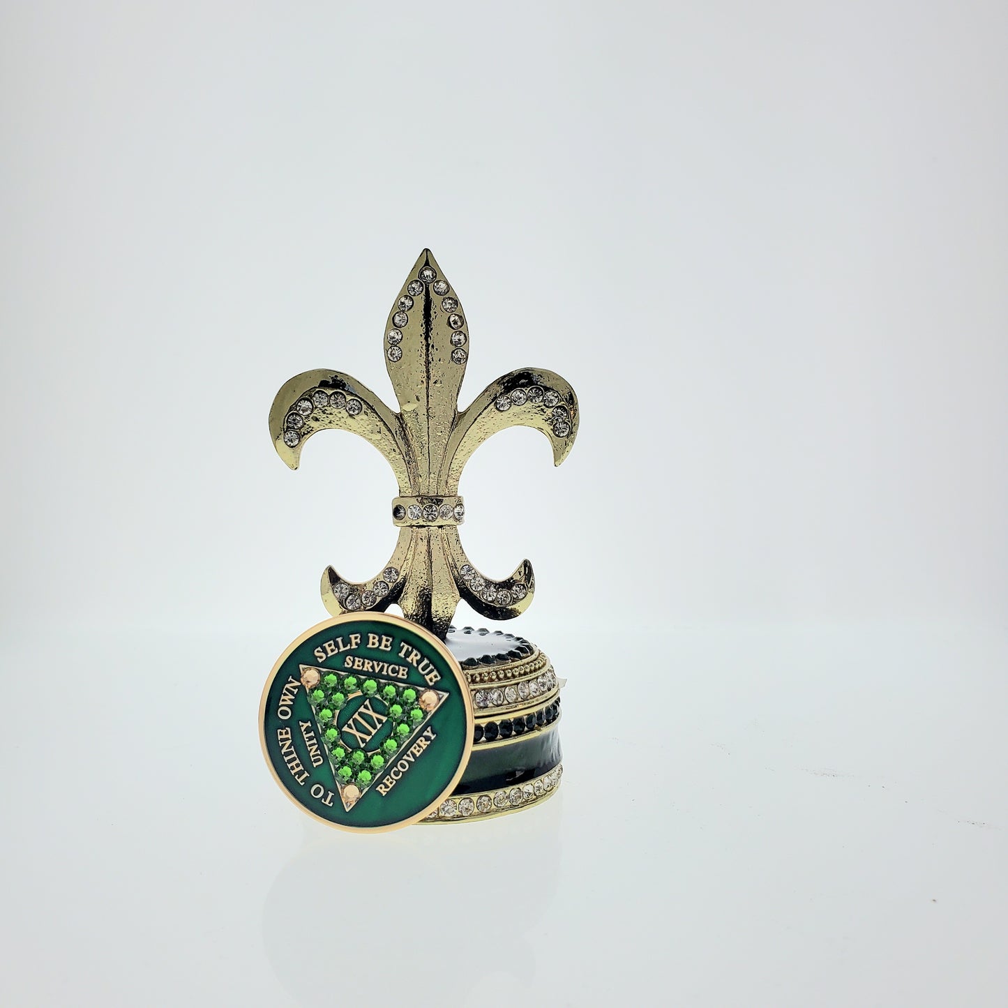 Fleur de Lis Collector Bling Box/Sobriety Chip Holder (with Chip)
