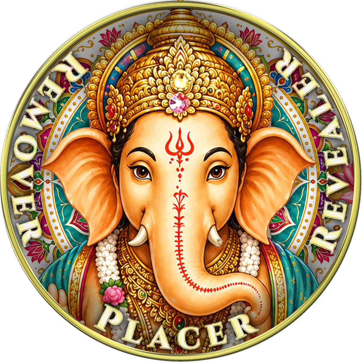Ganesha - "Trust The Path, Remover, Placer, Revealer" Medallion with Gold and Rose AB Crystals