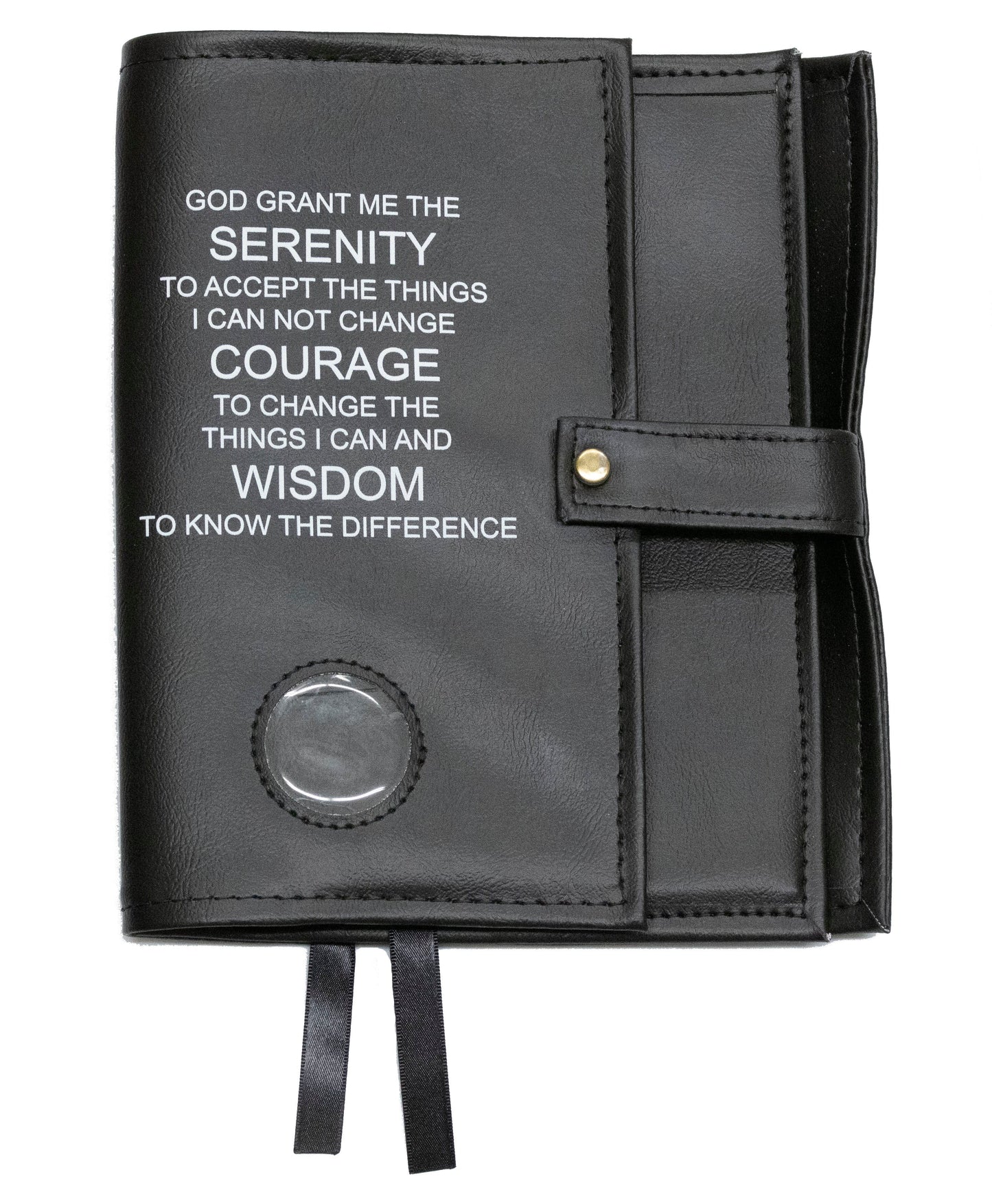 AA Black Double Book Cover With The Serenity Prayer, With Sobriety Chip Holder