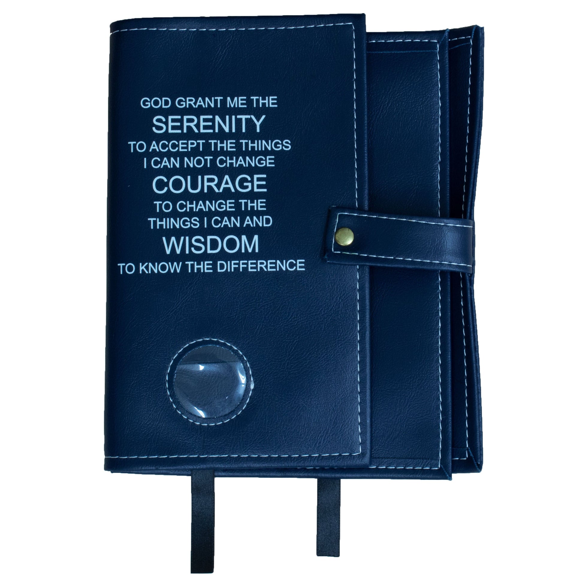 AA Navy Blue Double Book Cover With The Serenity Prayer, With Sobriety Chip Holder