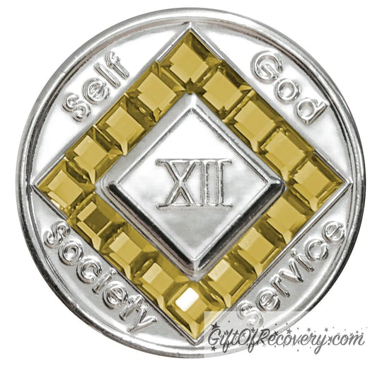 Clean Time Chip Narcotics Anonymous Diamond Shaped Crystal (Gold)