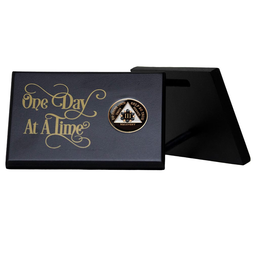 One Day At a Time Coin Holder Plaque Black (Horizontal)