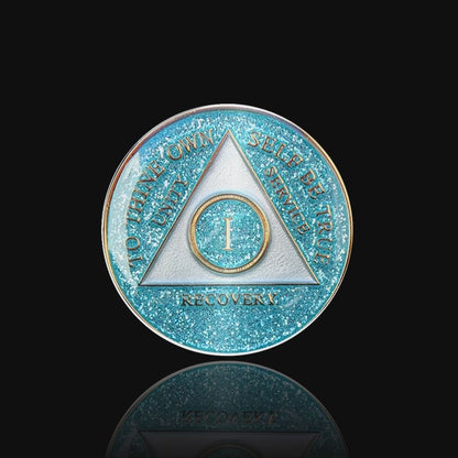 AA Recovery Medallion - Aqua Glitter