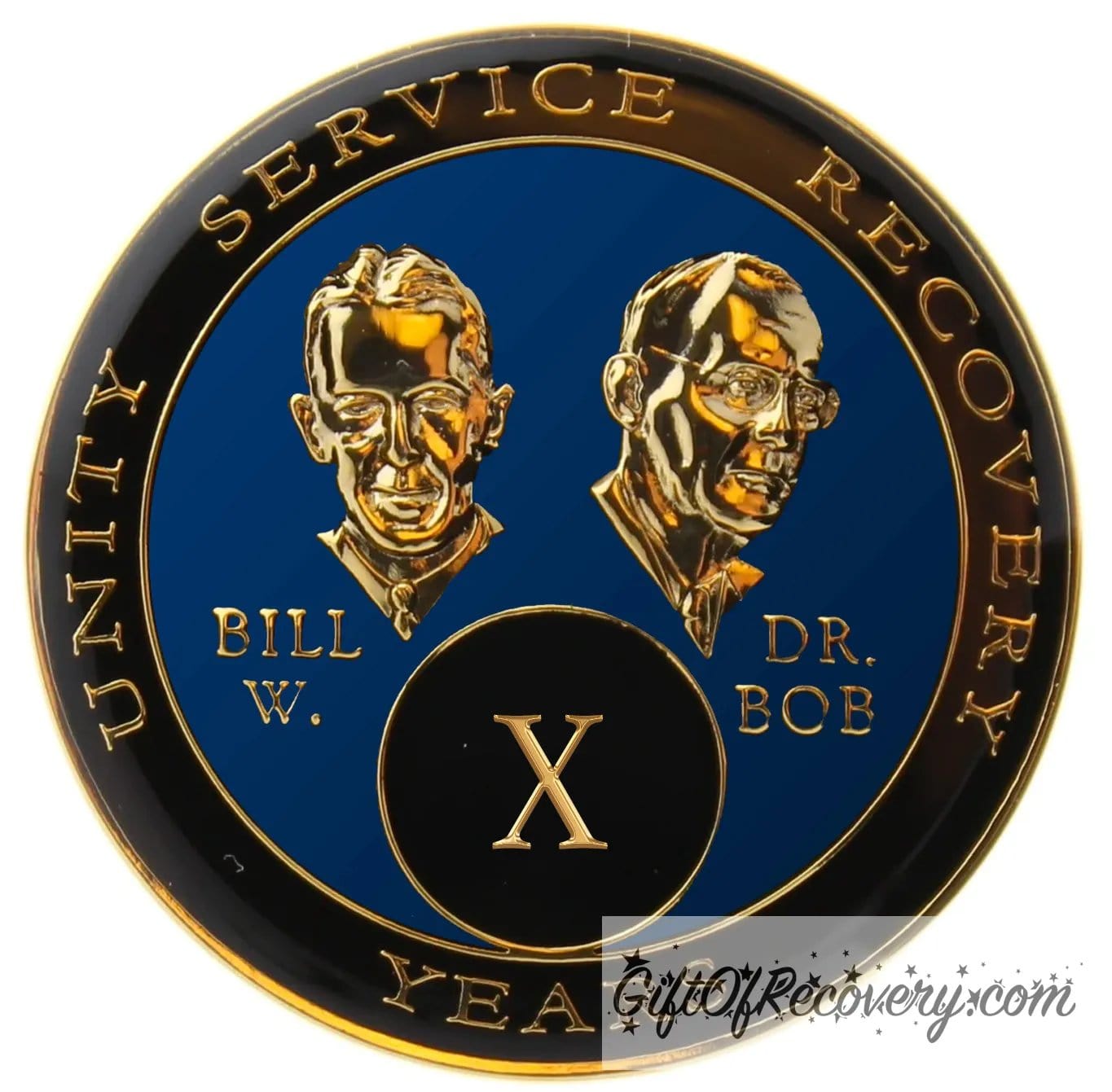 Sobriety Chip AA Bill & Bob Blue Triplate 10 Years