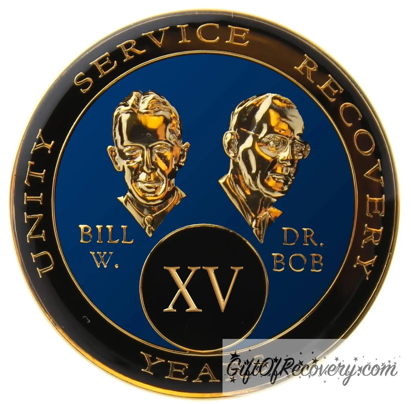 Sobriety Chip AA Bill & Bob Blue Triplate 15 Years