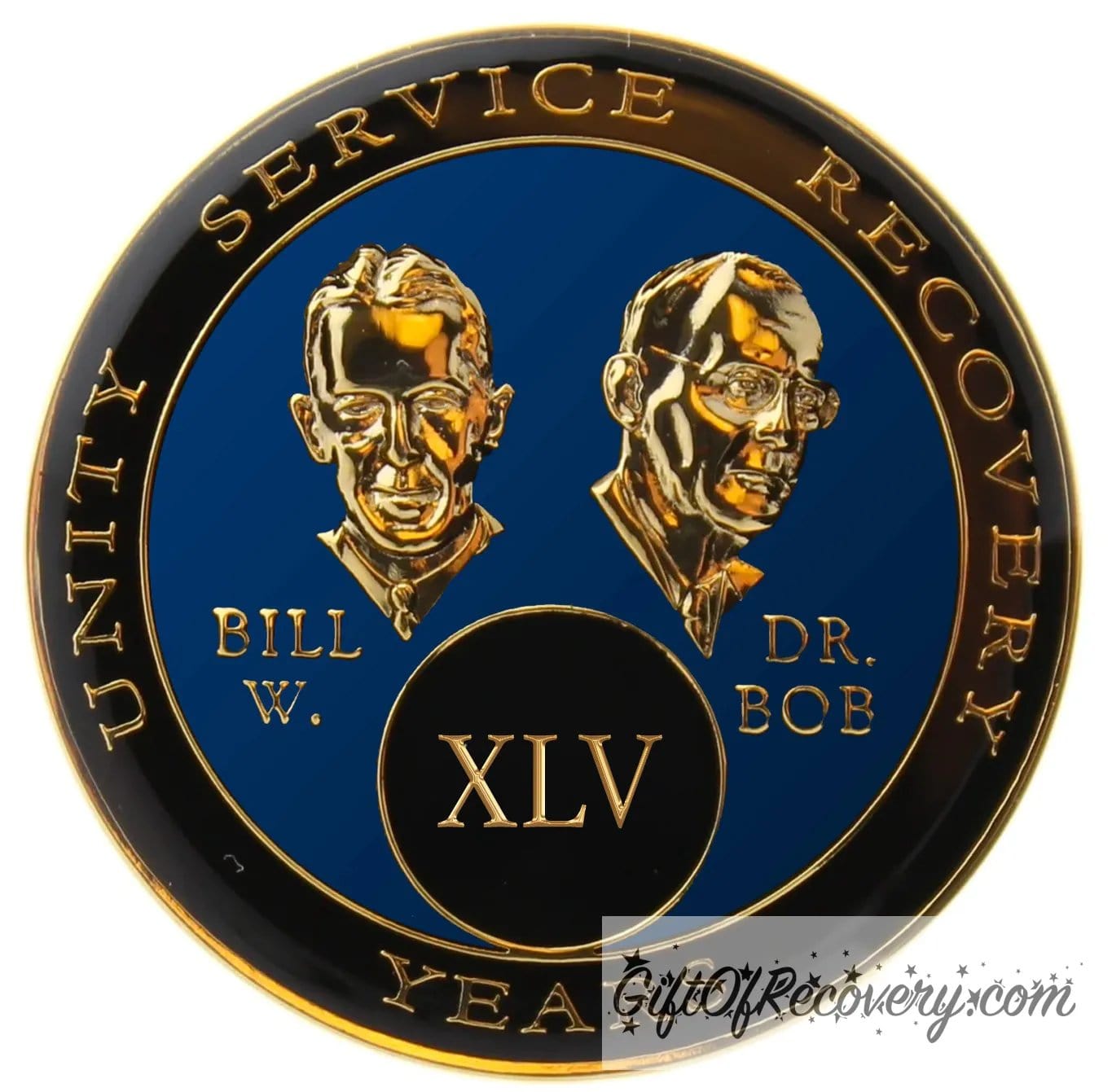 Sobriety Chip AA Bill & Bob Blue Triplate 45 Years