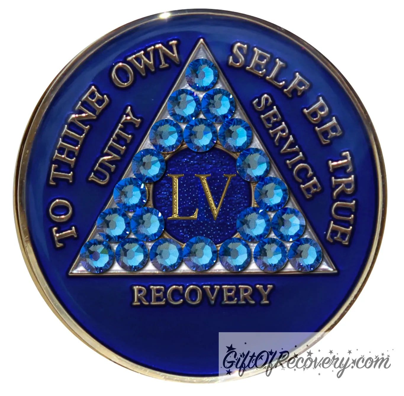 Sobriety Chip AA Crystallized Blue Triplate Sapphire Bling 55 Years