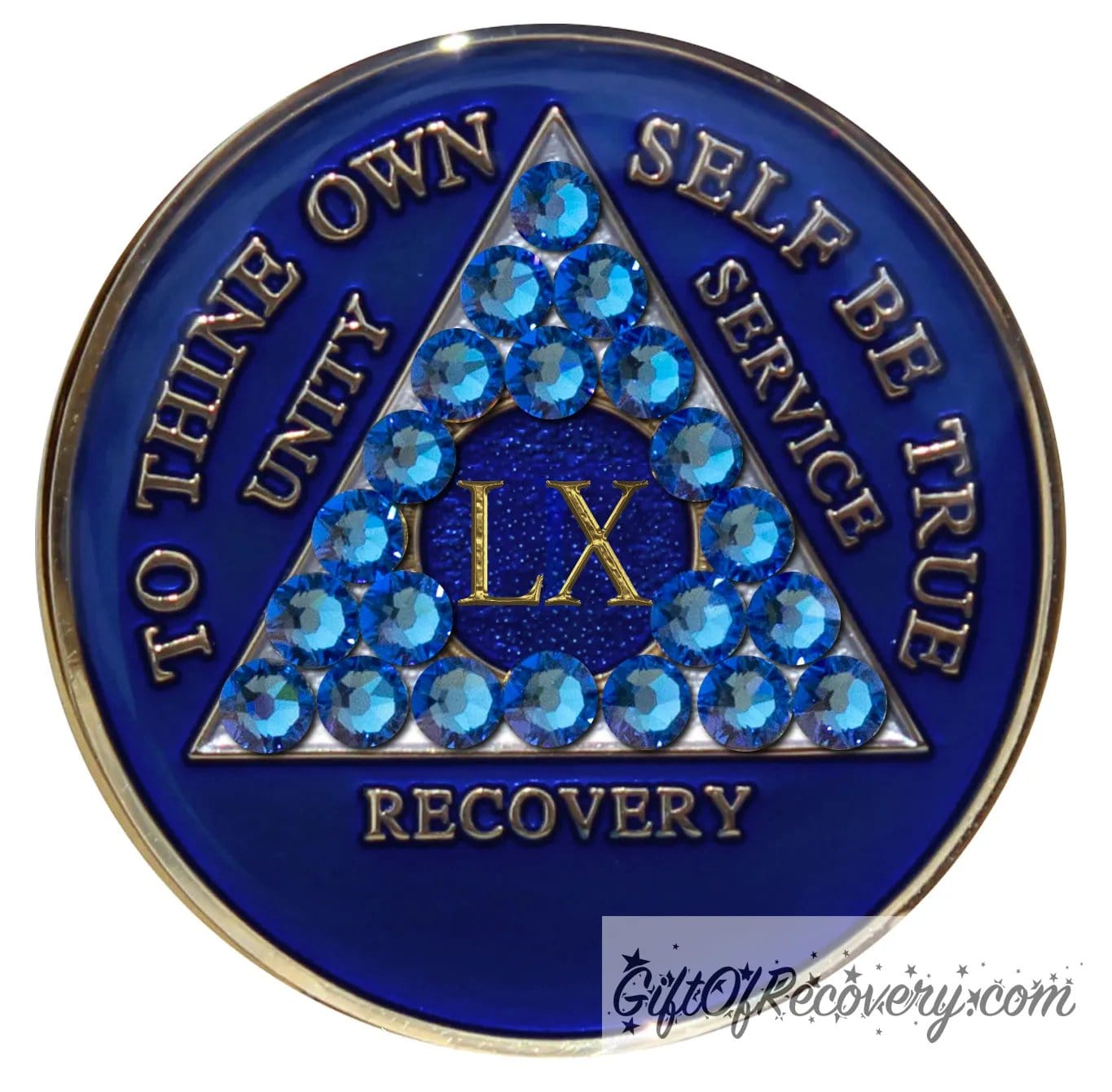 Sobriety Chip AA Crystallized Blue Triplate Sapphire Bling 60 Years