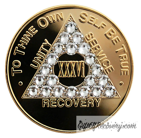 Sobriety Chip AA Girly Girl Gold & Diamond