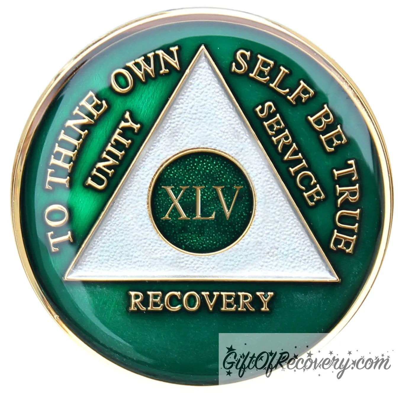 Sobriety Chip AA Green Triplate 45 Year