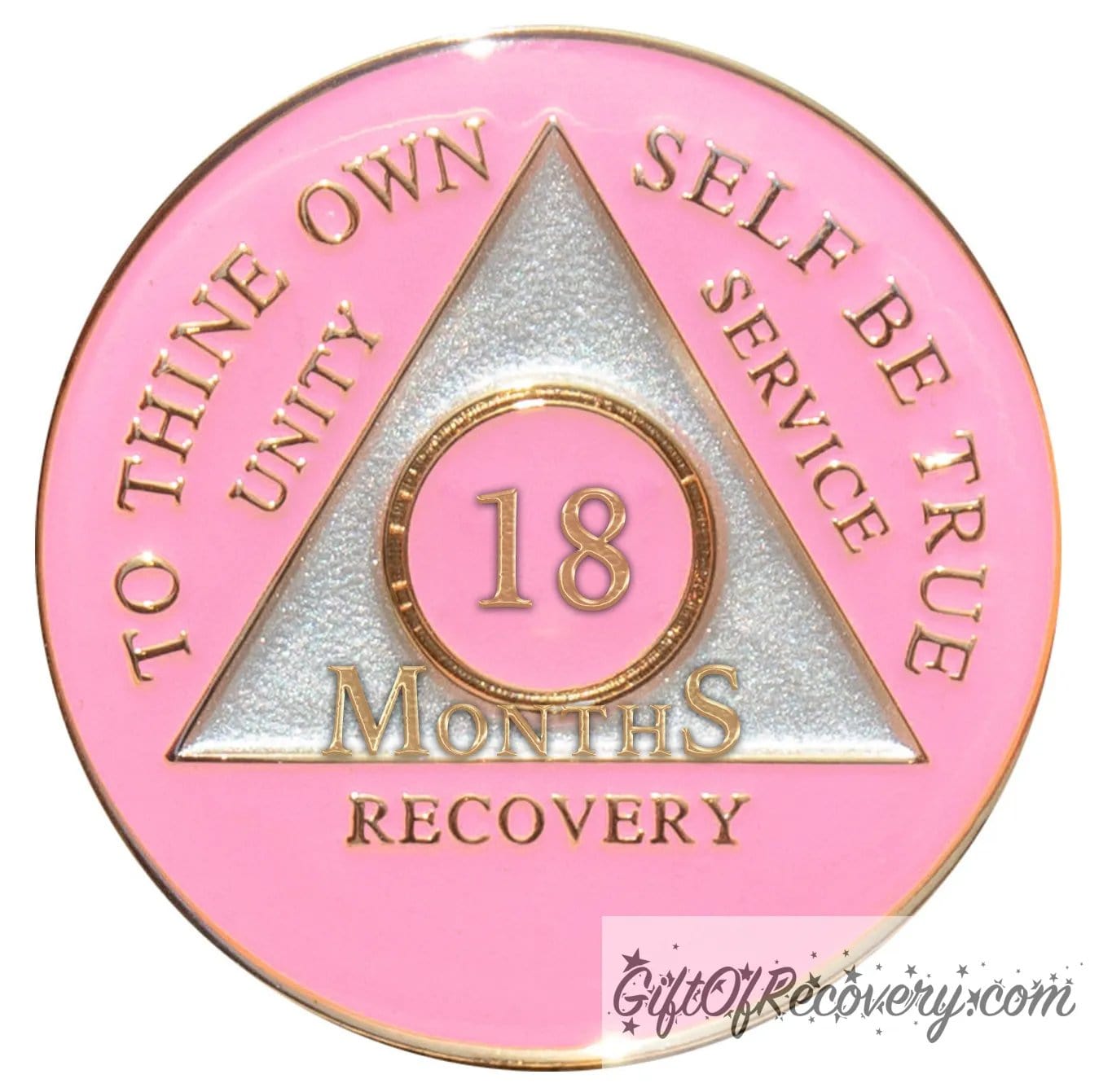 Sobriety Chip AA Triplate Pink 18 MONTHS