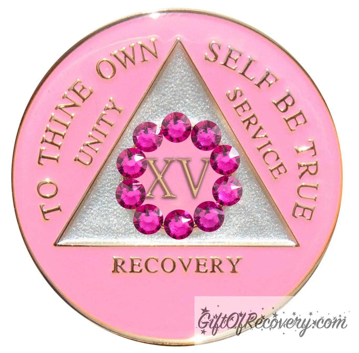 Sobriety Chip AA Unity Pink Crystallized 15