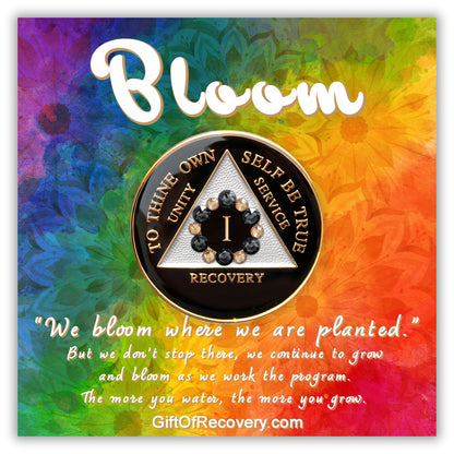 AA Recovery Medallion - Bloom Crystallized Bling on Black