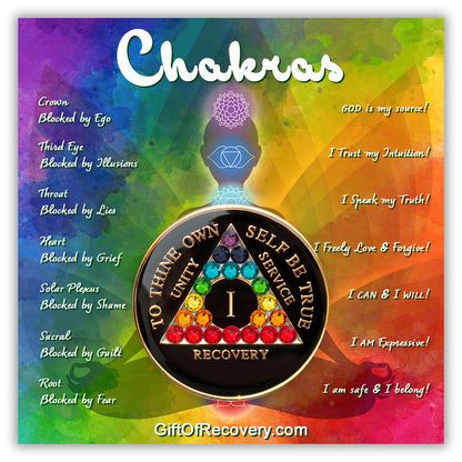 AA Recovery Medallion - Chakra Bling Crystallized on Black