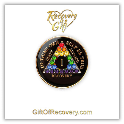 AA Recovery Medallion - Rainbow Crystallized on Black