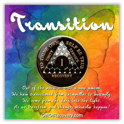 AA Recovery Medallion - Transition Black Bling Crystallized on Black