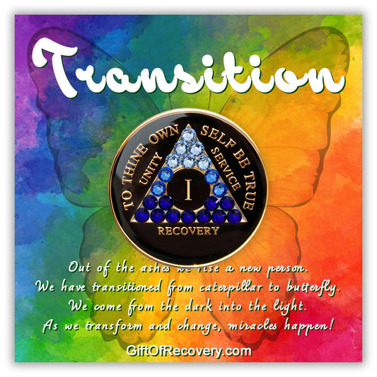 AA Recovery Medallion - Blue Transition Bling Crystallized on Black