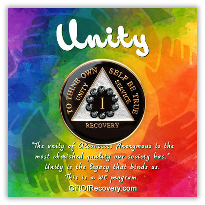 AA Recovery Medallion - Unity Bling Crystallized on Black