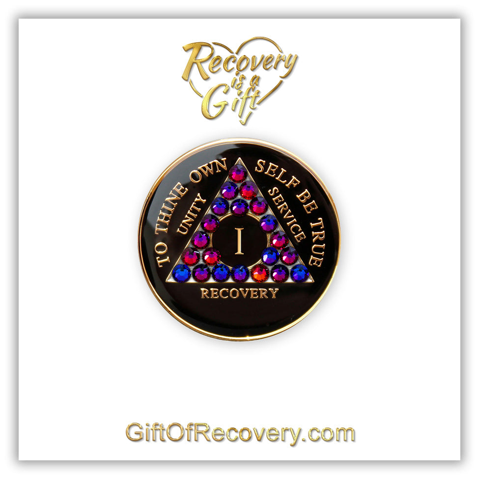 AA Recovery Medallion - Crystallized Black & Volcano Bling