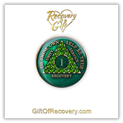 AA Recovery Medallion - Crystallized Green on Green