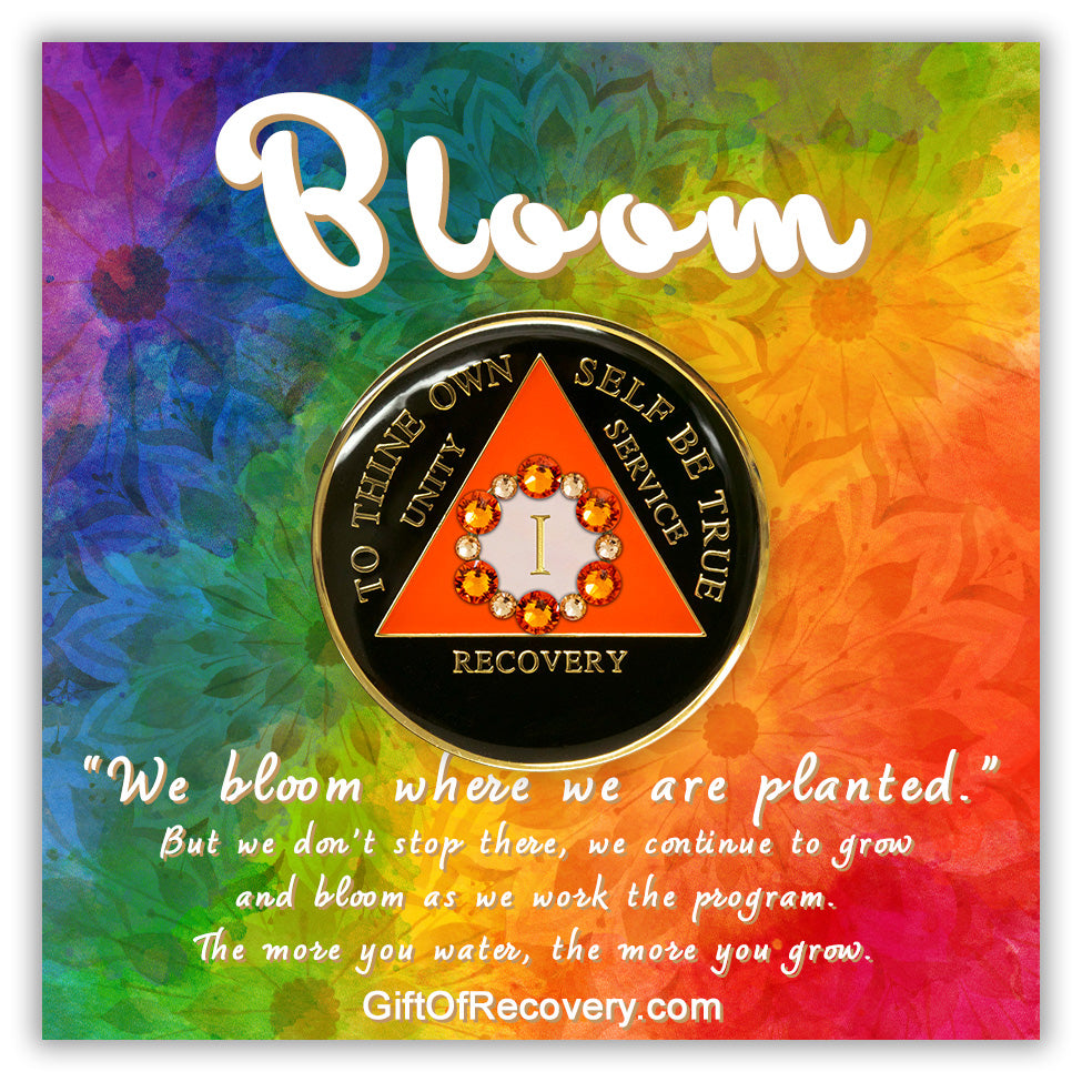 AA Recovery Medallion - Bloom Crystallized Bling on Orange