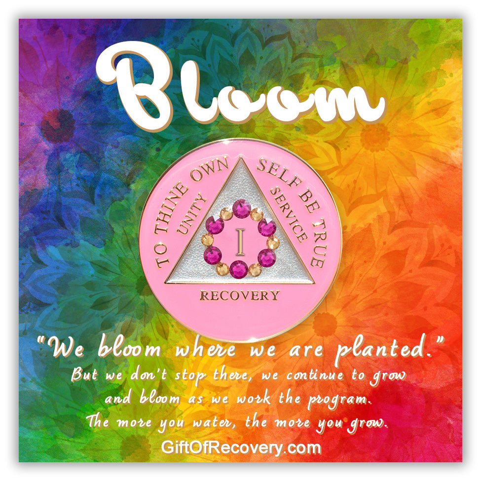 AA Recovery Medallion - Bloom Crystalized on Pink