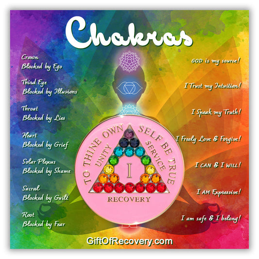 AA Recovery Medallion - Chakra Bling Crystallized on Pink