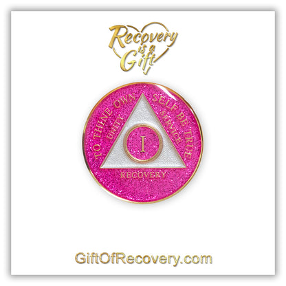 AA Recovery Medallion - Pink Glitter