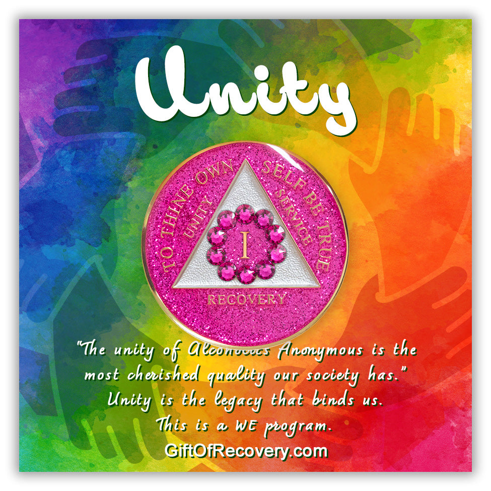 AA Recovery Medallion - Unity Pink Crystallized on Glitter Pink