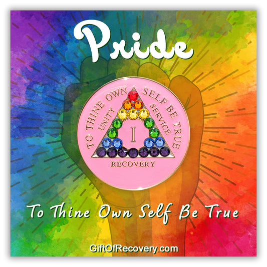 AA Recovery Medallion - Rainbow Crystallized on Pink