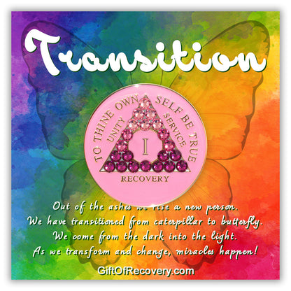 AA Recovery Medallion - Transition Pink Crystallized on Pink