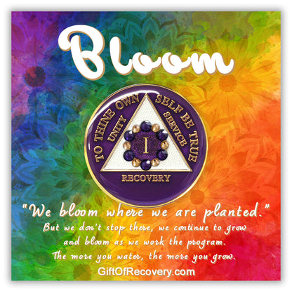AA Recovery Medallion - Bloom Crystalized on Purple