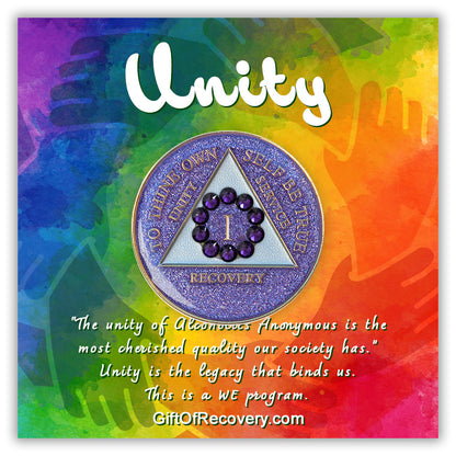 AA Recovery Medallion - Unity Bling Crystallized on Purple Glitter