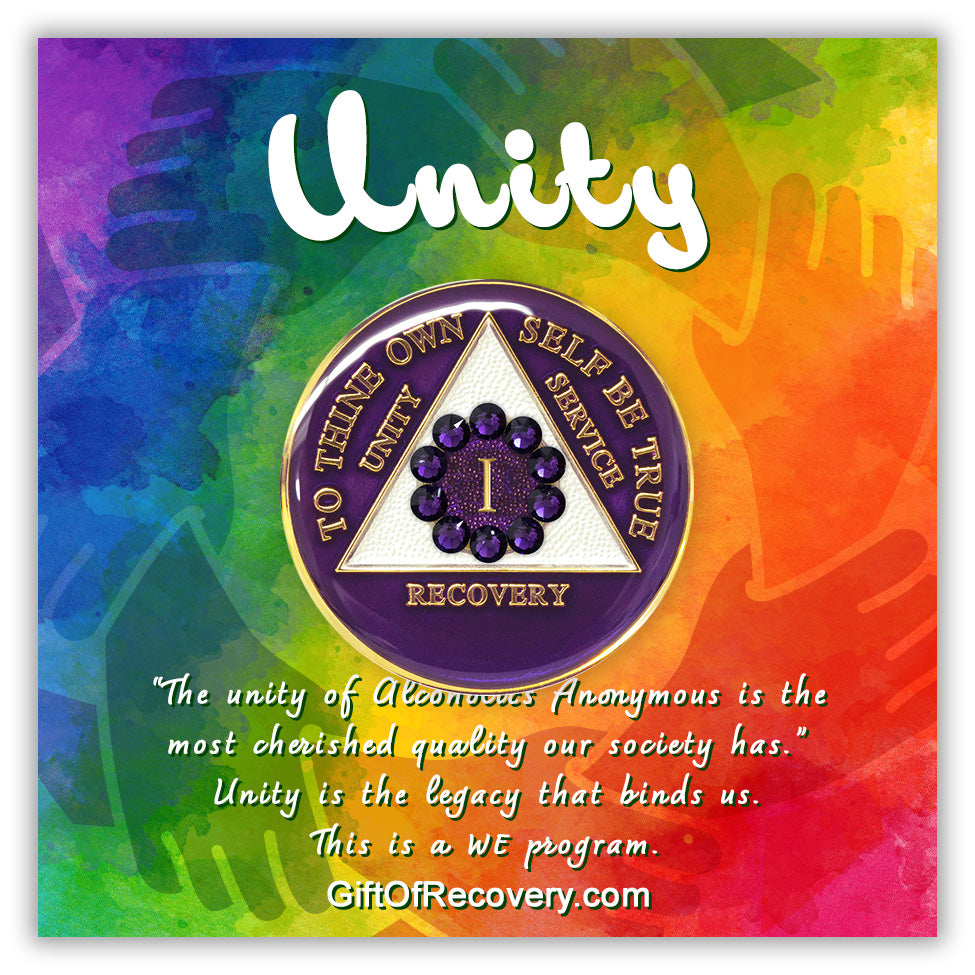 AA Recovery Medallion - Unity Purple Bling Crystallized on Purple