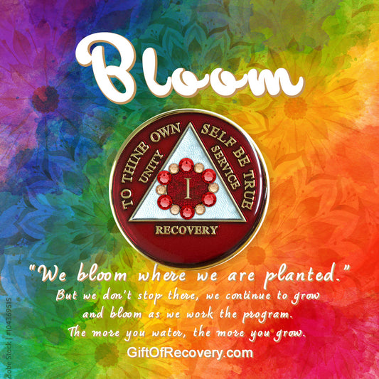 AA Recovery Medallion - Bloom Crystallized on Red