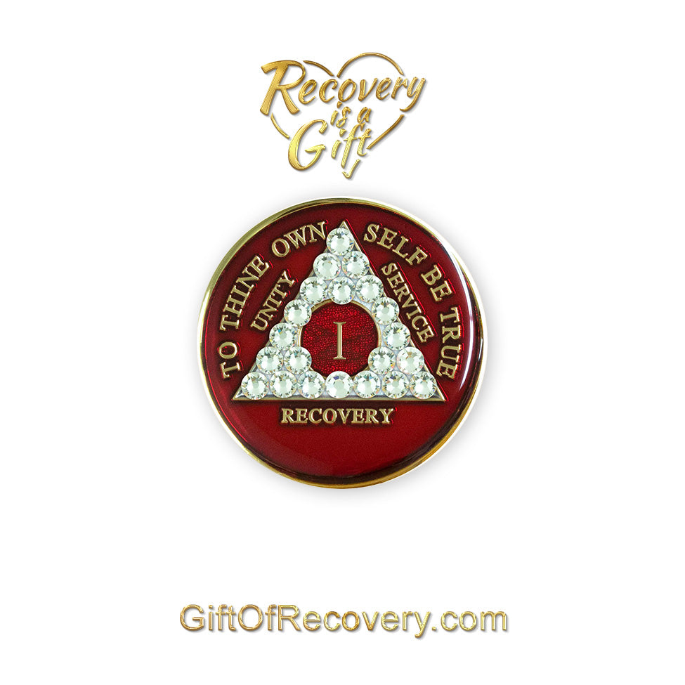 AA Recovery Medallion - Crystallized Red & Diamond Bling