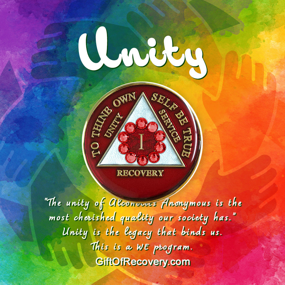 AA Recovery Medallion - Unity Red Bling Crystalized on Red