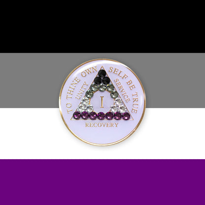 AA Recovery Medallion - Asexual Flag Bling Crystallized on White