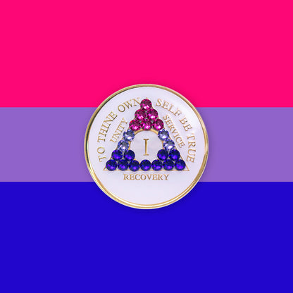 AA Recovery Medallion - Bisexual Flag Bling Crystallized on White