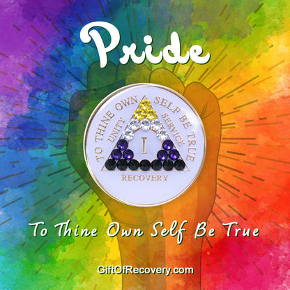 AA Recovery Medallion - Nonbinary Flag Bling Crystallized on White