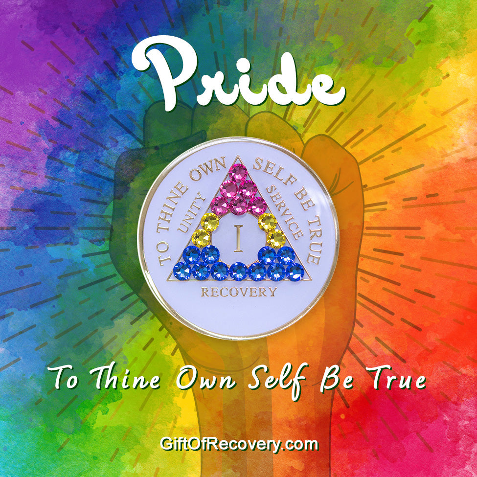 AA Recovery Medallion - Pansexual Flag Bling Crystallized on White