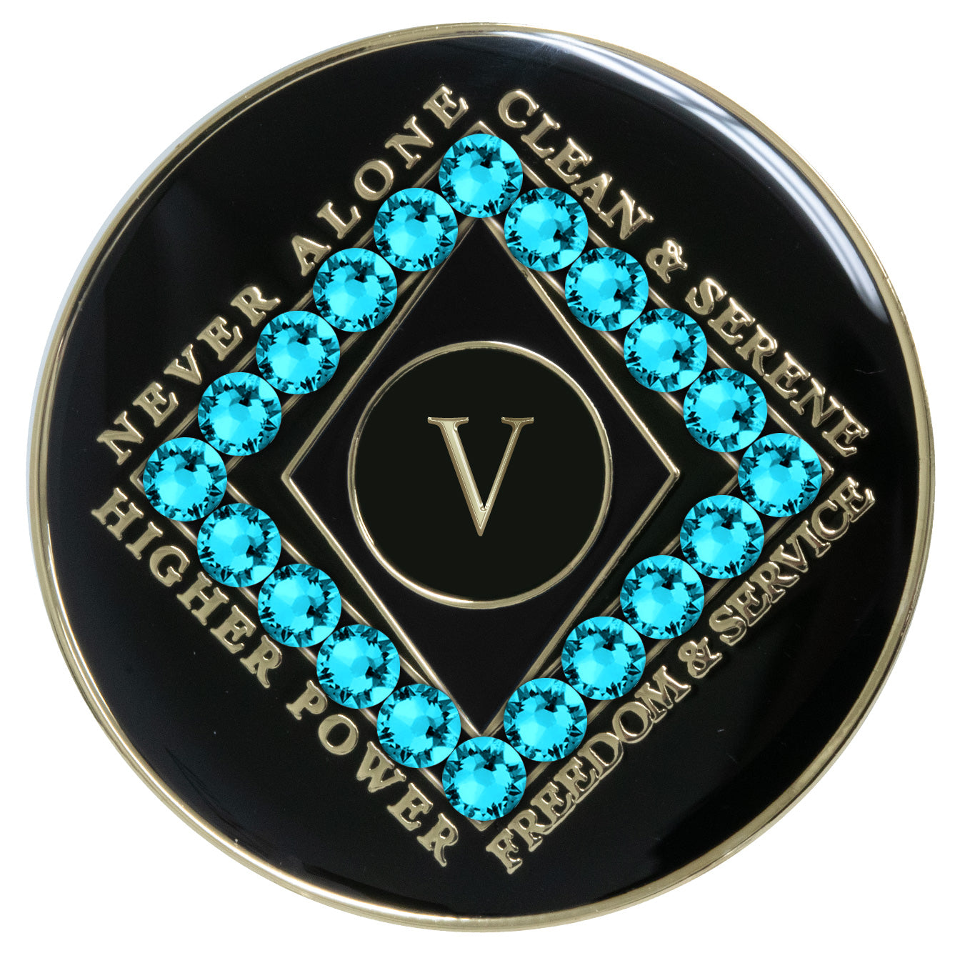 Clean Time Recovery Medallion with Aqua Zircon Crystals