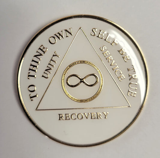 AA Recovery Medallion - Infinity Symbol White