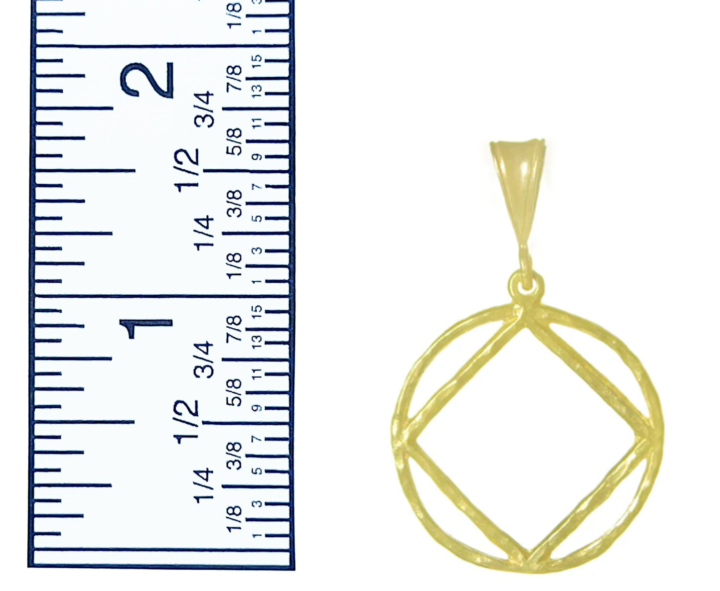 Large Size, 14K Gold Pendant, Narcotics Anonymous Symbol In A Hammered Wire Style