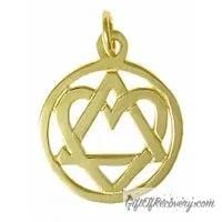 Load image into Gallery viewer, 14K Gold, AA Symbol Pendant With A Open Heart &quot;Love &amp; Service&quot;, Medium Size
