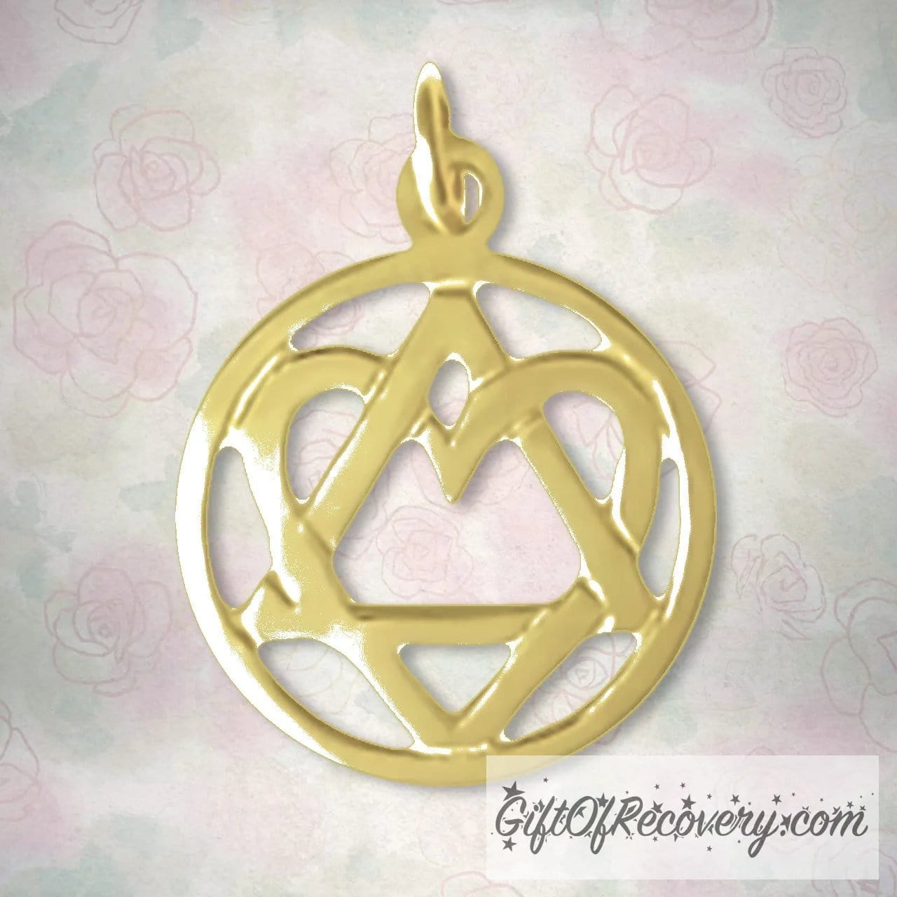 14K Gold, AA Symbol Pendant With A Open Heart "Love & Service", Medium Size