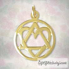 Load image into Gallery viewer, 14K Gold, AA Symbol Pendant With A Open Heart &quot;Love &amp; Service&quot;, Medium Size

